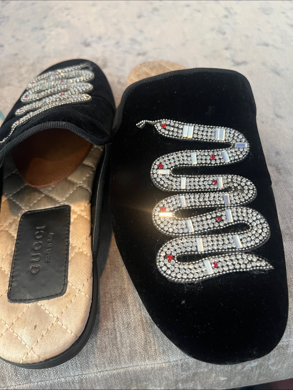 Gucci Black Velvet Crystal Snake Embellished Mule size 5